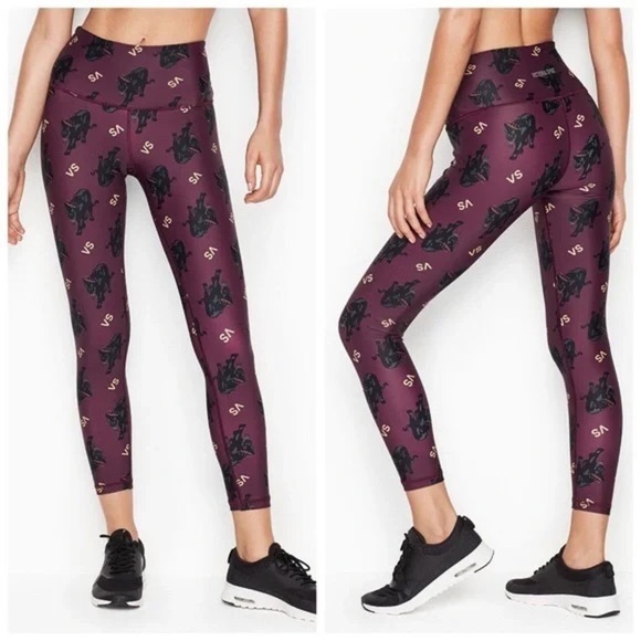 Victorias Secret Womens Black Panther Leggings Purple 7/8 Tight High Rise Sz M - Picture 1 of 14